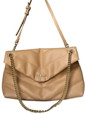 Steve Madden Beige Quilted Shoulder Bag with Gold Chain